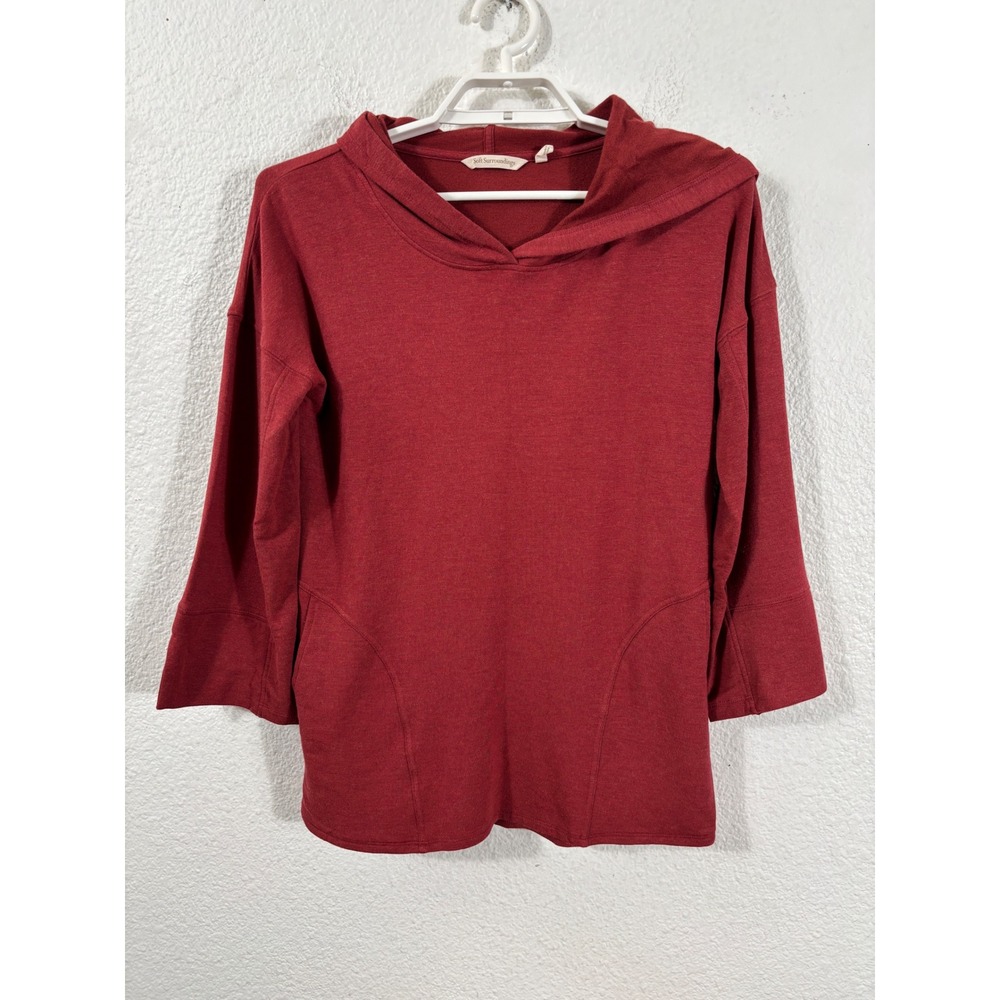 Soft Surroundings Hoodie Womens XS Burgundy 3/4 Sleeve Pockets Comfy